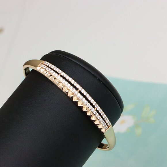 Rose Gold Bangle with Dual CZ Rows and Stud Detail, XPBL0539 - Picture 9 of 12